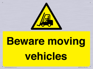 Beware moving vehicles with Warning forklift symbol
